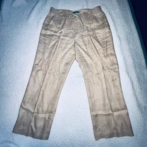 Lauren Ralph Lauren 100% Linen Wide Leg Pant Size 12 Preppy‎ Hippie Boho Cream